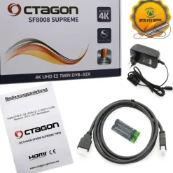 Octagon SF8008 V3 UHD E2 Linux PVR Twin Sat Receiver, 2X DVB-S2X Tuner, & Define OS, mit Aufnahmefunktion, M.2 M Key, Gigabit LAN, Kartenleser, Sat to IP, Multistream, WiFi WLAN