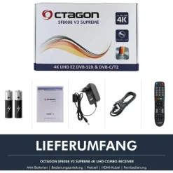 Octagon SF8008 V3 UHD 4K COMBO Supreme E2 DVB-S2X & DVB-C/T2 Linux & Define OS, M.2 Dual-WiFi) - Schwarz