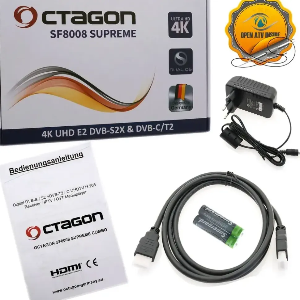 Octagon SF8008 V3 UHD 4K COMBO Supreme E2 DVB-S2X & DVB-C/T2 Linux & Define OS, M.2 Dual-WiFi) - Schwarz