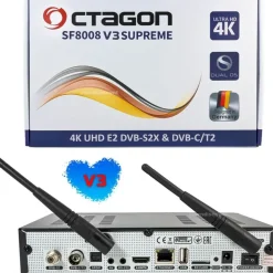 Octagon SF8008 V3 UHD 4K COMBO Supreme E2 DVB-S2X & DVB-C/T2 Linux & Define OS, M.2 Dual-WiFi) - Schwarz