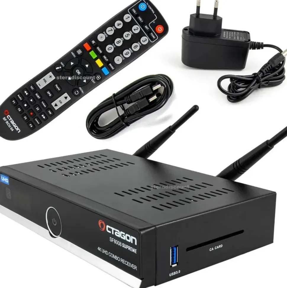 Octagon SF8008 V3 UHD 4K COMBO Supreme E2 DVB-S2X & DVB-C/T2 Linux & Define OS, M.2 Dual-WiFi) - Schwarz