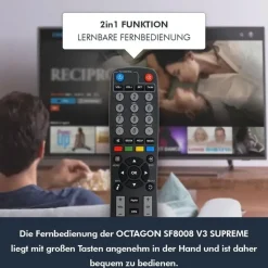 Octagon SF8008 V3 UHD 4K COMBO Supreme E2 DVB-S2X & DVB-C/T2 Linux & Define OS, M.2 Dual-WiFi) - Schwarz