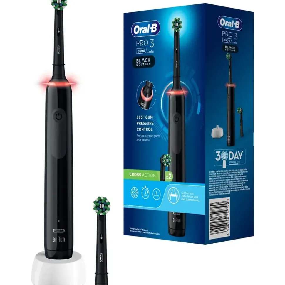 Oral-B Pro 3 3000 CrossAction schwarz + Aufsteckbürste