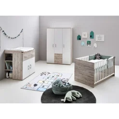 OTTO home Babyzimmer-Komplettset OTTO HOME "Rieke Bis ins Jugendalter, toll für kleine Zimmer", weiß (eiche sand nb, weiß), mit Flachgitter, B/H: 70cm x 140cm,mit Flachgitter, Holzwerkstoff, Massivholz, Schlafzimmermöbel-Sets