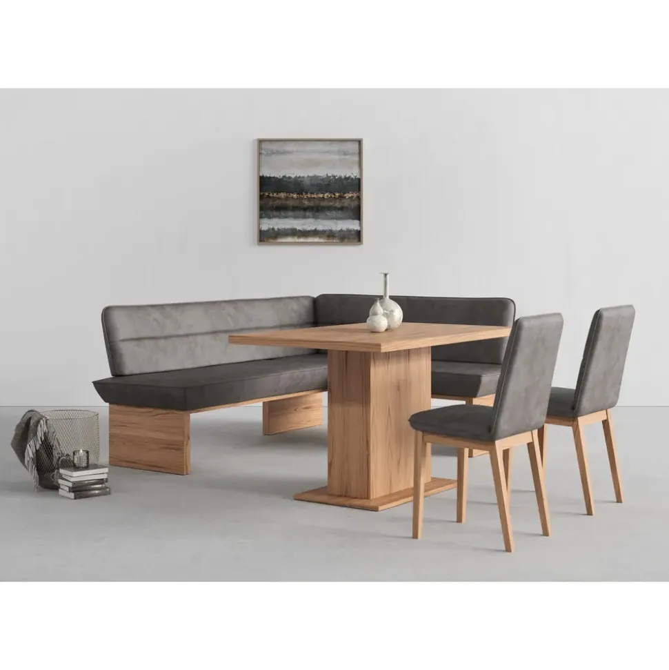 OTTO home Eckbankgruppe Beluna + Cross Essecke Sitzgruppe Eckbank Küchenbank, (Set, 4-tlg., Eckbank, 2 Stühle und Tisch), Sitzgruppe Esszimmer Stühle Tisch und Bank bequem gepolstert grau