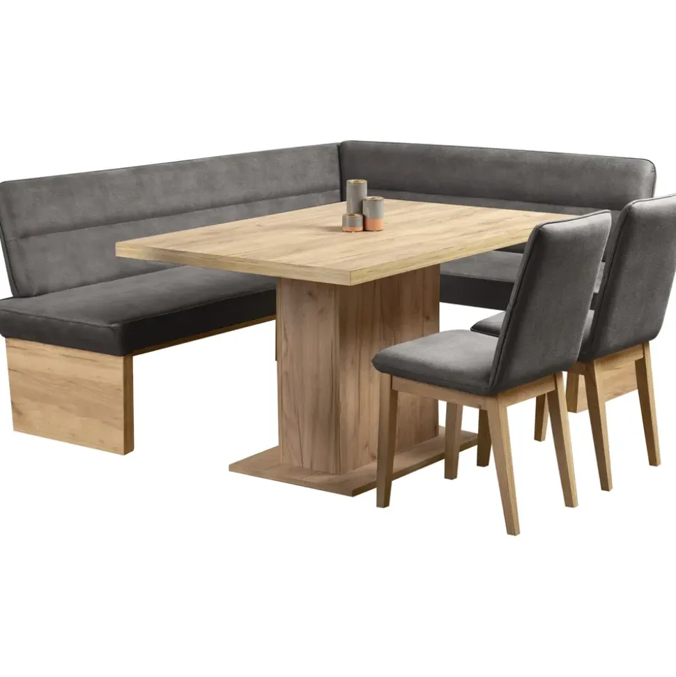 OTTO home Eckbankgruppe Beluna + Cross Essecke Sitzgruppe Eckbank Küchenbank, (Set, 4-tlg., Eckbank, 2 Stühle und Tisch), Sitzgruppe Esszimmer Stühle Tisch und Bank bequem gepolstert grau