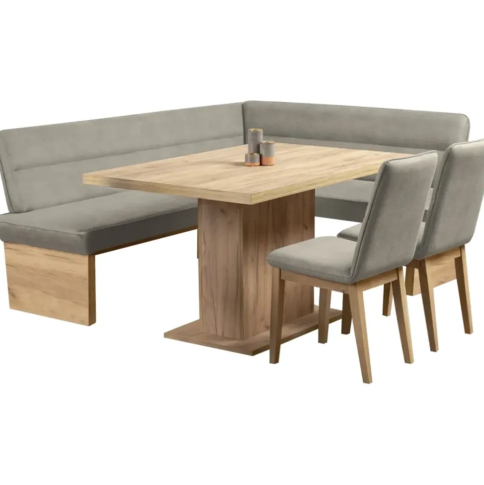 OTTO home Eckbankgruppe Beluna + Cross Essecke Sitzgruppe Eckbank Küchenbank, (Set, 4-tlg., Eckbank, 2 Stühle und Tisch), Sitzgruppe Esszimmer Stühle Tisch und Bank bequem gepolstert braun
