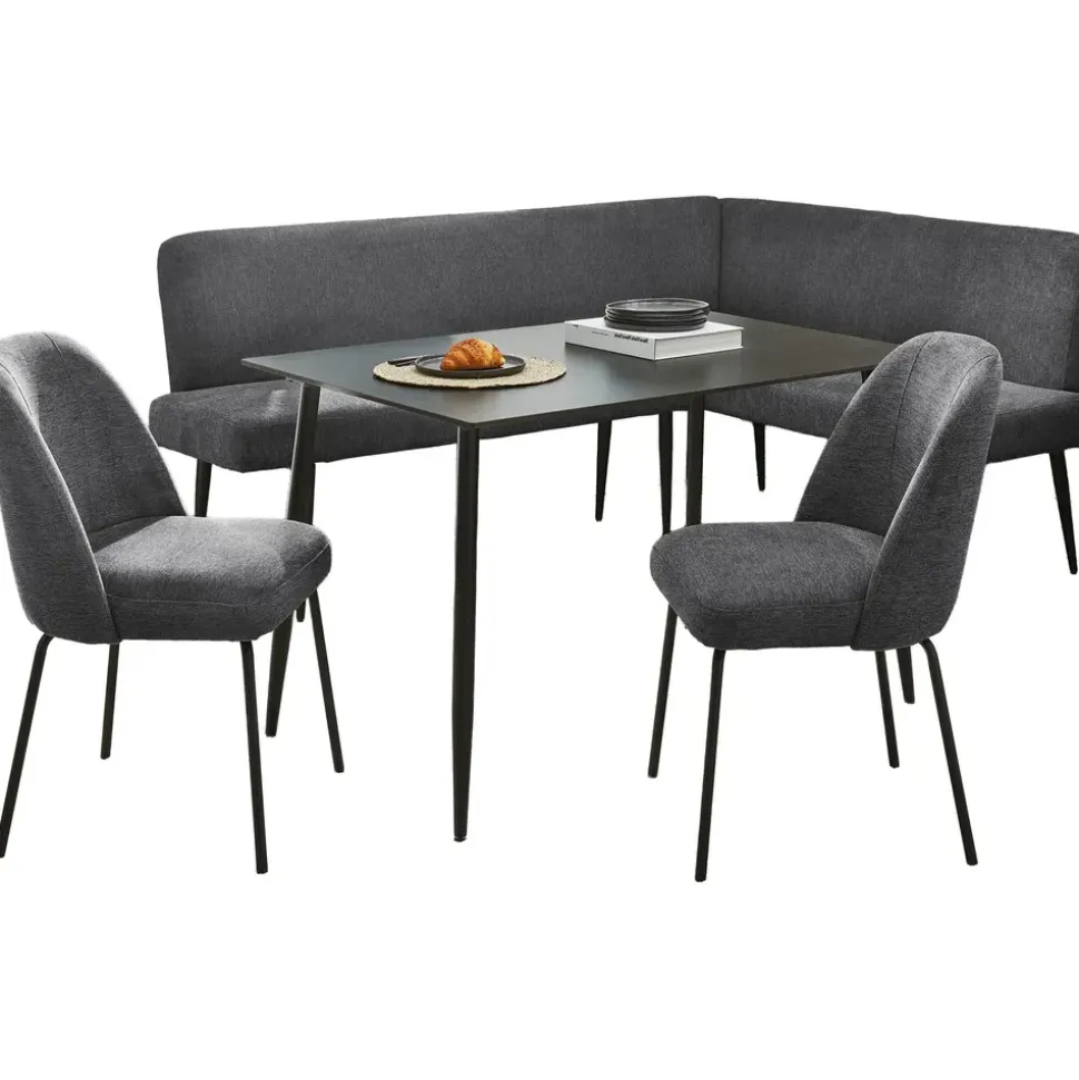 OTTO home Eckbankgruppe Melvin (Set, 4-tlg. Tisch, Bank und 2 Stühle), Taschenfederkern, Tisch (120x75cm) schwarz, Bank und Stühle anthrazit oder beige grau|schwarz
