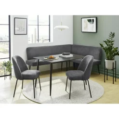 OTTO home Eckbankgruppe Melvin (Set, 4-tlg. Tisch, Bank und 2 Stühle), Taschenfederkern, Tisch (120x75cm) schwarz, Bank und Stühle anthrazit oder beige grau|schwarz