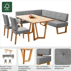 OTTO home Eckbankgruppe OTTO HOME "Ponza Eckbank Küchenbank", braun (braun, eiche geölt), langer Schenkel links, Sitzmöbel-Sets, Eckbankgruppe, Sitzgruppe Esszimmer Stühle Tisch und Bank bequem gepolstert