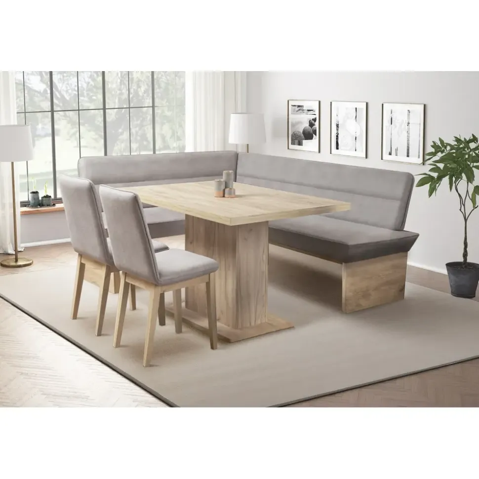 OTTO home Eckbankgruppe OTTO HOME "Beluna + Cross Essecke Sitzgruppe Eckbank Küchenbank", grau, B:210cm H:89cm T:169cm, Sitzmöbel-Sets, Eckbankgruppe, Sitzgruppe Esszimmer Stühle Tisch und Bank bequem gepolstert