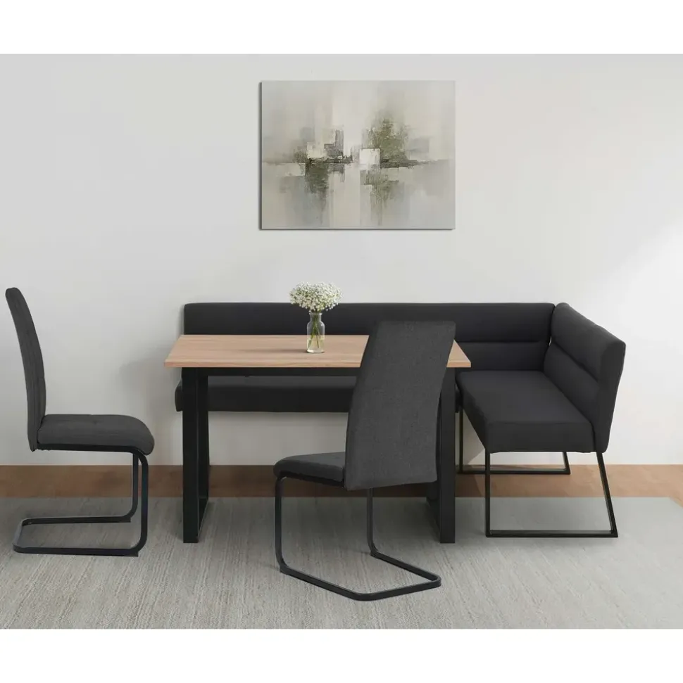 OTTO home Eckbankgruppe OTTO HOME "Barcell/Ivanna/Calgoty", anthrazit, eiche farb., anthrazit, schwarz, B:120cm H:76cm T:80cm, MDF, Metall, Stoff, Sitzmöbel-Sets, Eckbankgruppe, Sitzgruppe, Eckbank und Stühle bequem gepolstert, Tisch 120x80 cm