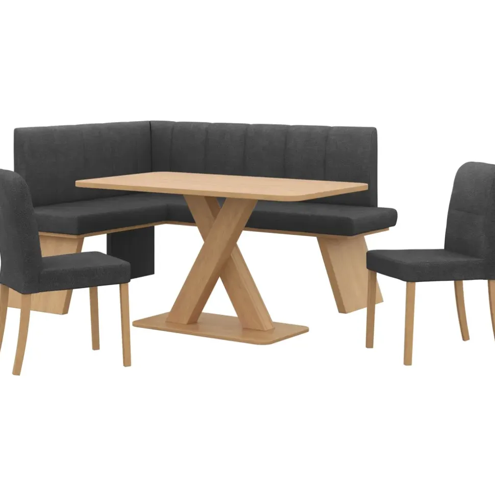OTTO home Eckbankgruppe OTTO HOME "Nina", schwarz (jet schwarz, dekor eiche ontario), B:185cm H:88cm T:150cm, 90% PES, 5% Nylon, 5% Rayon, Sitzmöbel-Sets, Eckbankgruppe, Sitzgruppe Esszimmer Stühle Tisch und Bank bequem gepolstert