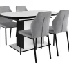 OTTO home Essgruppe OTTO HOME "Basel, Tischgruppe mit 4 Stühlen, Esstisch ausziehbar 140 - 180 cm", grau (weiß, hellgrau), Webstoff, Auszugsplatte, Sitzmöbel-Sets, Essgruppe, BESTSELLER, Sitzgruppe, Tisch, Stühle, ovale Tischplatte, Säulentisch