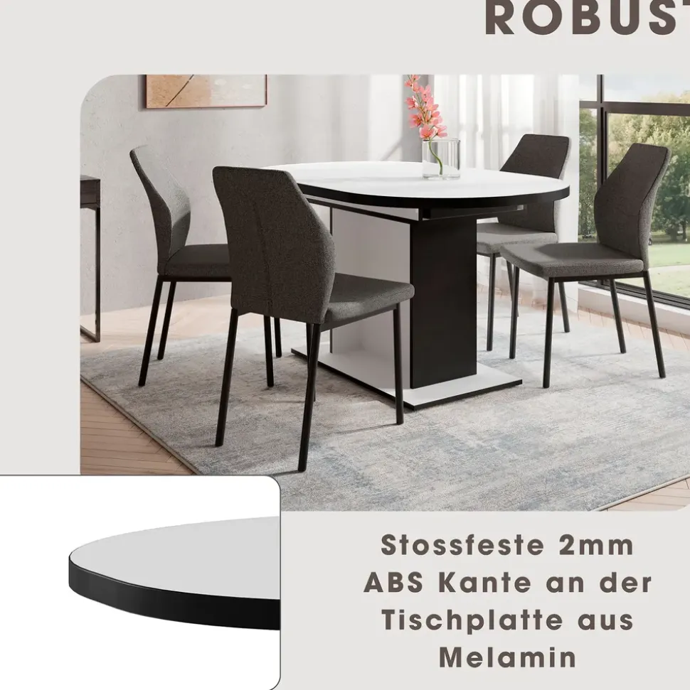OTTO home Essgruppe OTTO HOME "Basel, Tischgruppe mit 4 Stühlen, Esstisch ausziehbar 140 - 180 cm", grau (weiß, hellgrau), Webstoff, Auszugsplatte, Sitzmöbel-Sets, Essgruppe, BESTSELLER, Sitzgruppe, Tisch, Stühle, ovale Tischplatte, Säulentisch