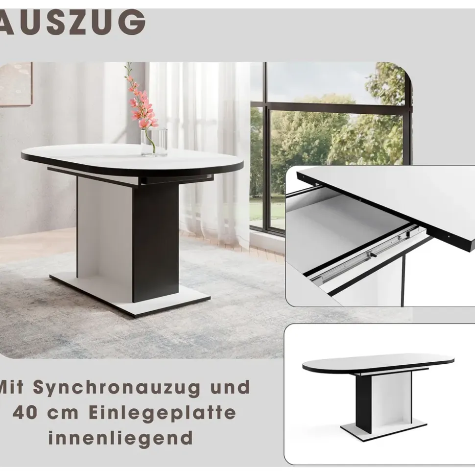 OTTO home Essgruppe OTTO HOME "Basel, Tischgruppe mit 4 Stühlen, Esstisch ausziehbar 140 - 180 cm", grau (weiß, hellgrau), Webstoff, Auszugsplatte, Sitzmöbel-Sets, Essgruppe, BESTSELLER, Sitzgruppe, Tisch, Stühle, ovale Tischplatte, Säulentisch