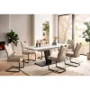 OTTO home Essgruppe OTTO HOME "Altona", Esstisch ausziehbar plus 6 Stühle", weiß, beige, beige, schwarz, Microfaser, Synchron-Auszug, Sitzmöbel-Sets, Essgruppe, Säulentisch 140-180x90 cm, Stuhl mit Federkorb, 140 kg belastbar, Topseller