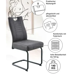 OTTO home Essgruppe OTTO HOME "Altona", Esstisch ausziehbar plus 6 Stühle", eiche, anthrazit, anthrazit, schwarz, Microfaser, Synchron-Auszug, Sitzmöbel-Sets, Essgruppe, Säulentisch 140-180x90 cm, Stuhl mit Federkorb, 140 kg belastbar, Topseller