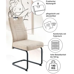 OTTO home Essgruppe OTTO HOME "Altona", Esstisch ausziehbar plus 6 Stühle, TOPSELLER", eiche, beige, beige, schwarz, Microfaser, Synchron-Auszug, Sitzmöbel-Sets, Essgruppe, Säulentisch 140-180x90 cm, Stuhl mit Federkorb, 140 kg belastbar,