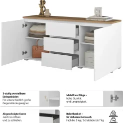 OTTO home Modo 150 x 68 x 34,5 cm Weiß / Eiche Mauvella