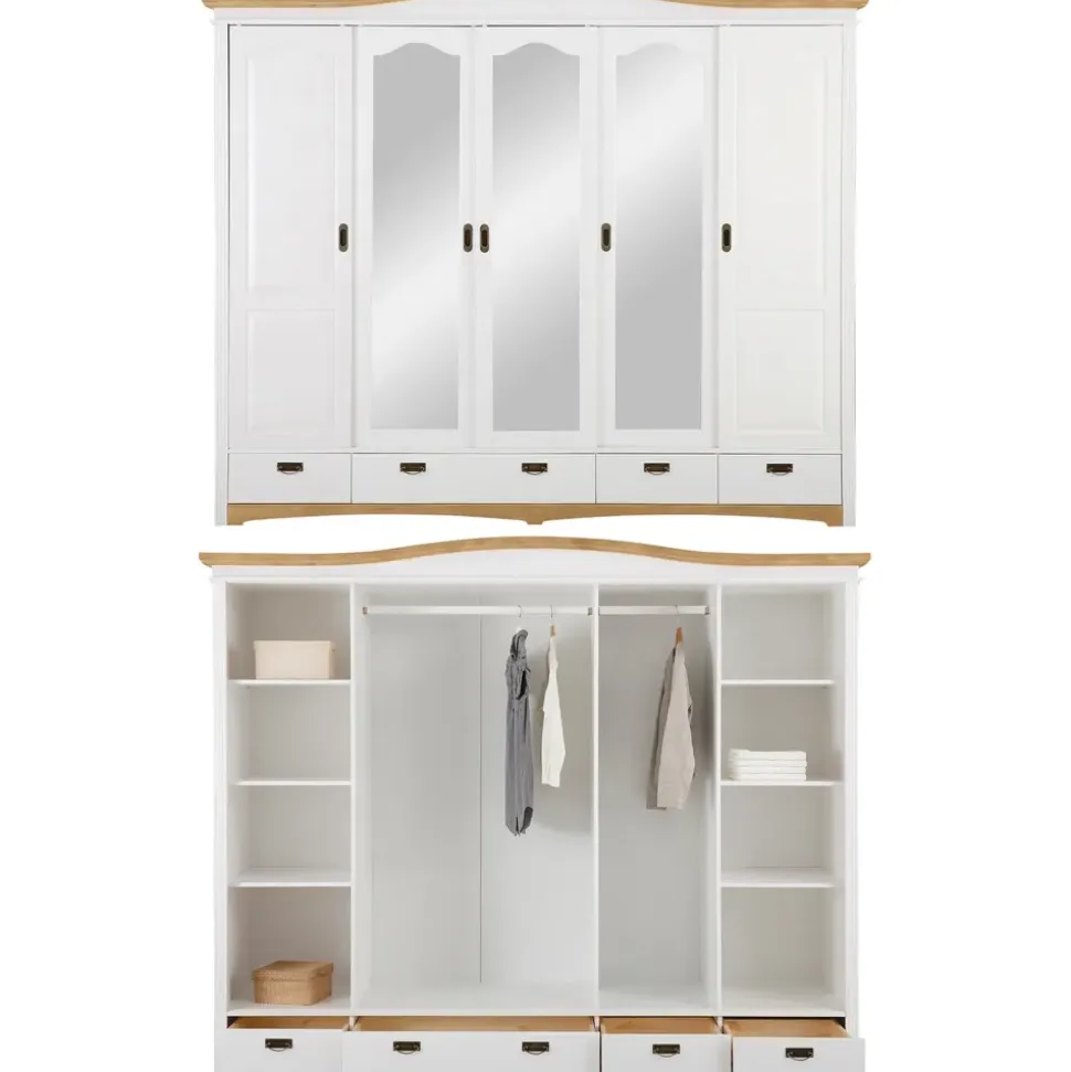 OTTO home Schlafzimmer-Set Konrad', komplettes Schlafzimmer mit großem Schrank, (Set, 4-tlg., Kleiderschrank 5 türig mit Schubladen, 2 Nachttische, Bett 180x200cm), mit 5-trg. Kleiderschrank, Bett 180/200 cm und 2 Nachttischen weiß