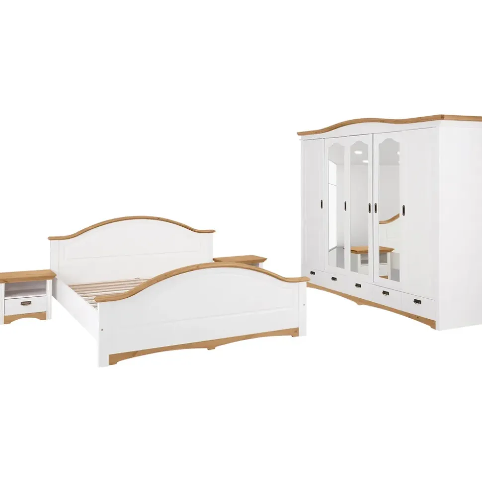 OTTO home Schlafzimmer-Set Konrad', komplettes Schlafzimmer mit großem Schrank, (Set, 4-tlg., Kleiderschrank 5 türig mit Schubladen, 2 Nachttische, Bett 180x200cm), mit 5-trg. Kleiderschrank, Bett 180/200 cm und 2 Nachttischen weiß