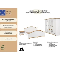OTTO home Schlafzimmer-Set Konrad', komplettes Schlafzimmer mit großem Schrank, (Set, 4-tlg., Kleiderschrank 5 türig mit Schubladen, 2 Nachttische, Bett 180x200cm), mit 5-trg. Kleiderschrank, Bett 180/200 cm und 2 Nachttischen weiß
