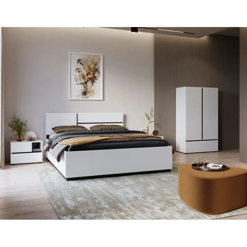 OTTO home Schlafzimmer-Set OTTO HOME "Cross, moderne, grifflose Optik, FSC-zertifiziert", weiß, 2trg. Schrank + ohne Matratze, B/H: 180cm x 200cm, 2trg. Schrank, Schlafzimmermöbel-Sets, Komplettschlafzimmer-Set