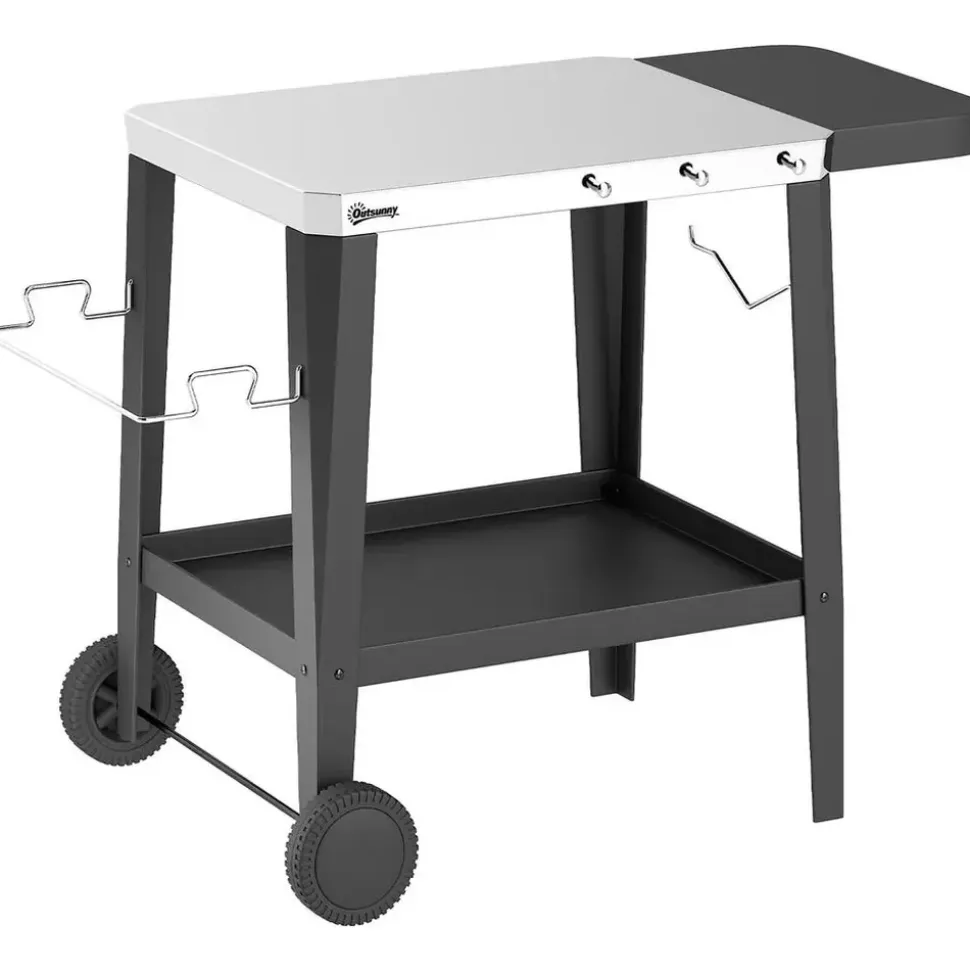 Outsunny Grillwagen, Schwarz Metall, 67.5x80.5x115 cm Grills & Outdoor-Küchen, Holzkohlegrills