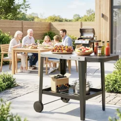 Outsunny Grillwagen, Schwarz Metall, 67.5x80.5x115 cm Grills & Outdoor-Küchen, Holzkohlegrills
