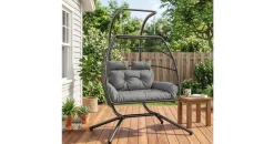 Outsunny Hängesessel oval Dunkelgrau 2-Sitzer mit Gestell