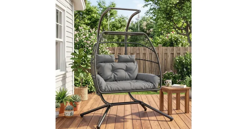 Outsunny Hängesessel oval Dunkelgrau 2-Sitzer mit Gestell