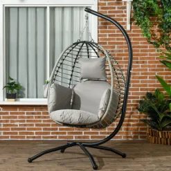 Outsunny Hängesessel oval Grau 1-Sitzer mit Gestell