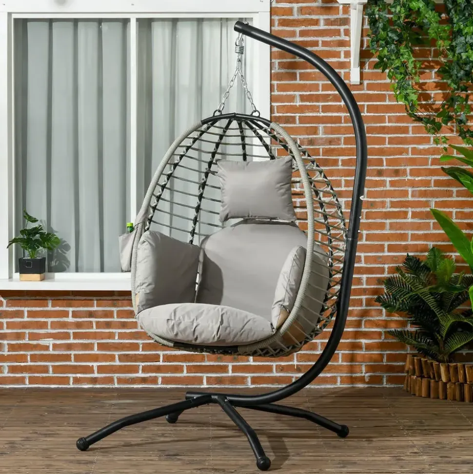Outsunny Hängesessel oval Grau 1-Sitzer mit Gestell