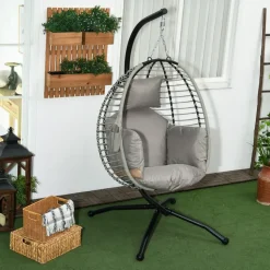 Outsunny Hängesessel oval Grau 1-Sitzer mit Gestell