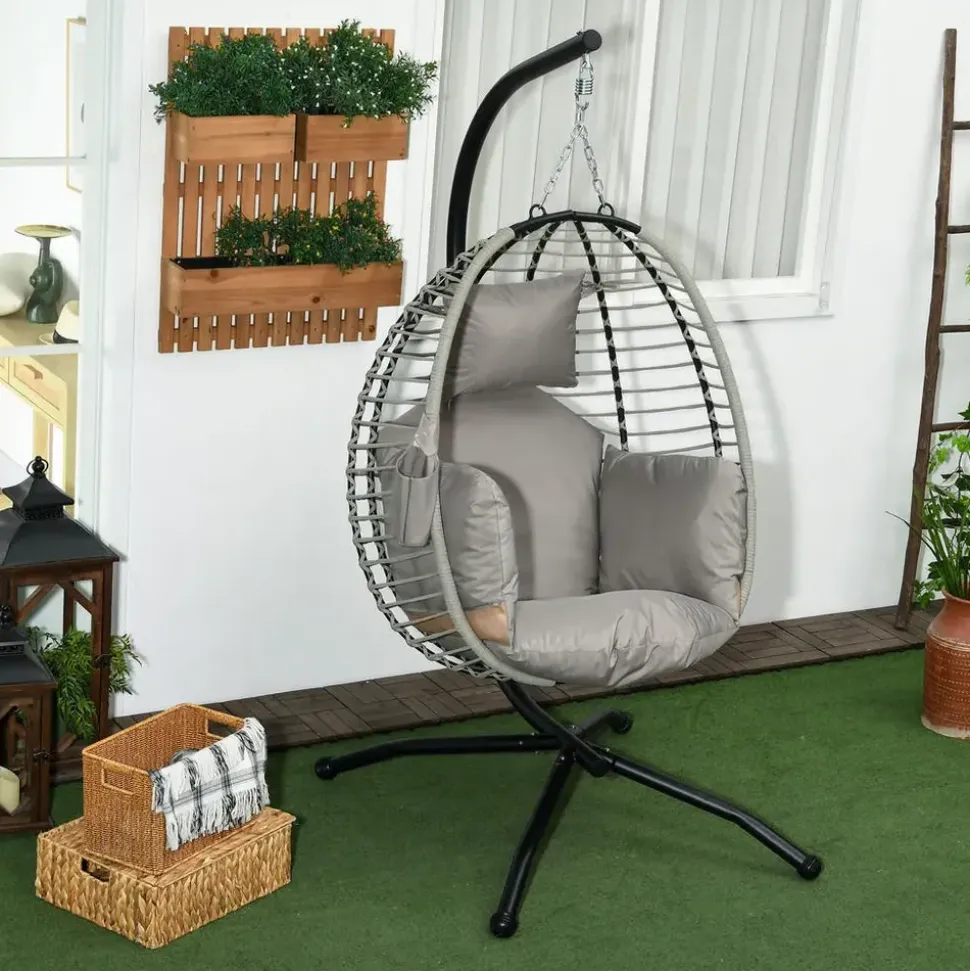 Outsunny Hängesessel oval Grau 1-Sitzer mit Gestell