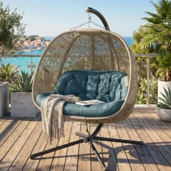 Outsunny Hängesessel oval Sand / Schwarz  2-Sitzer mit Gestell