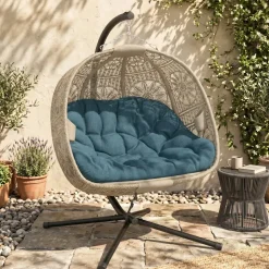 Outsunny Hängesessel oval Sand/Schwarz 2-Sitzer mit Gestell