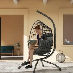 Outsunny Hängesessel oval Schwarz 1-Sitzer mit Gestell