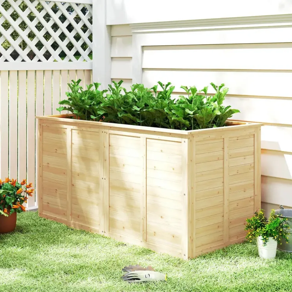 Outsunny Hochbeet Holz 152 x 77 x 77 cm Natur
