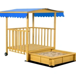 Outsunny Holzsandkasten mit Spielhaus und Dach beige