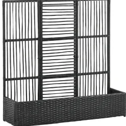 Outsunny Polyrattan Hochbeet mit Rankgitter 103 x 29 x 103 cm Schwarz