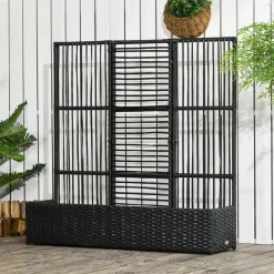 Outsunny Polyrattan Hochbeet mit Rankgitter 103 x 29 x 103 cm Schwarz