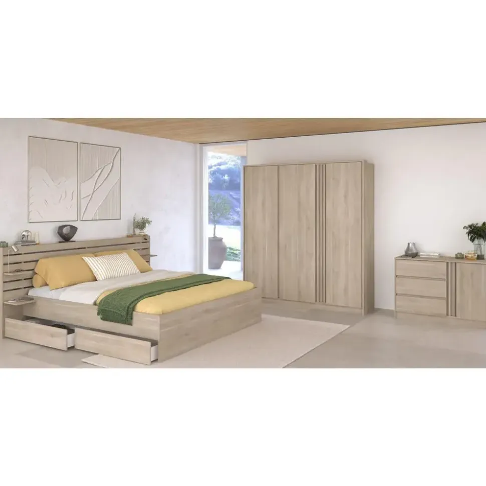 Parisot Schlafzimmer 4-teilig "Escale 21 140x200 Japanische-Eiche