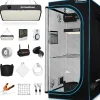 plantigrow Growbox Komplettset 150W LED Vollspektrum Dimmbar, Carbon-Filter, Ventilator, 60 x 60 x 180 cm Schwarz