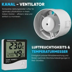 plantigrow Growbox Komplettset 150W LED Vollspektrum Dimmbar, Carbon-Filter, Ventilator, 60 x 60 x 180 cm Schwarz
