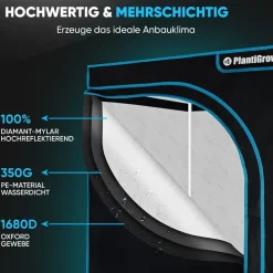 plantigrow Growbox Komplettset 150W LED Vollspektrum Dimmbar, Carbon-Filter, Ventilator, 60 x 60 x 180 cm Schwarz