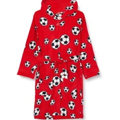 Playshoes Unisex Kinder Fleece-Bademantel Morgenmantel, rot Fußball, 158/164