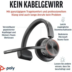 plt Poly Voyager 4310 UC Headset, Ein-Ohr-Bluetooth, Noise Cancelling, für PC/Mac/Mobiltelefon, kompatibel mit Teams, und Zoom – Schwarz
