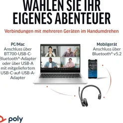plt Poly Voyager 4310 UC Headset, Ein-Ohr-Bluetooth, Noise Cancelling, für PC/Mac/Mobiltelefon, kompatibel mit Teams, und Zoom – Schwarz